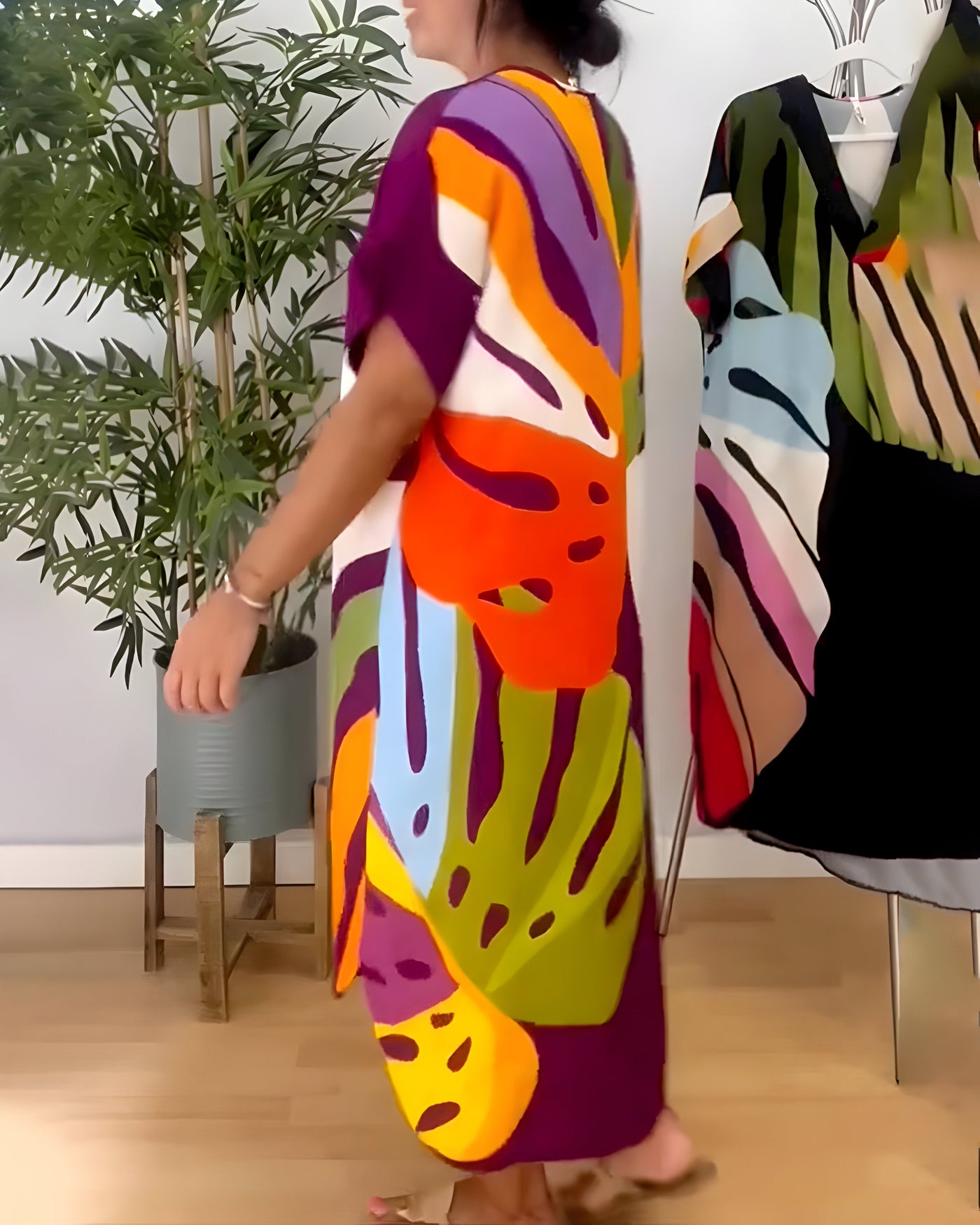 Olivia | Casual Colourful Leaf Print Dress