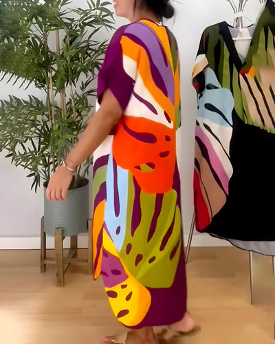 Olivia | Casual Colourful Leaf Print Dress