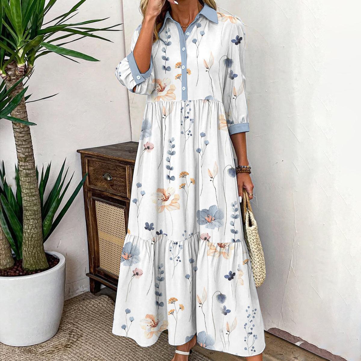 Elvienne | Fresh Maxi Dress with Print & Collar