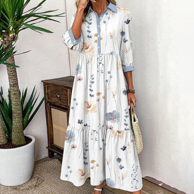 Elvienne | Fresh Maxi Dress with Print & Collar