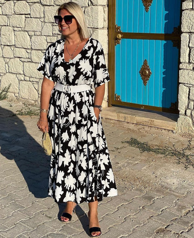 Casual Floral Maxi Dress with V-Neck