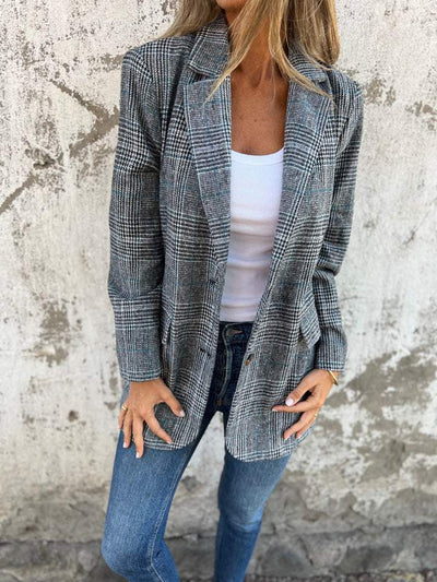 Casual Checked Blazer with Lapels