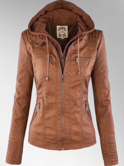 Mia Leather Detachable Hood Jacket