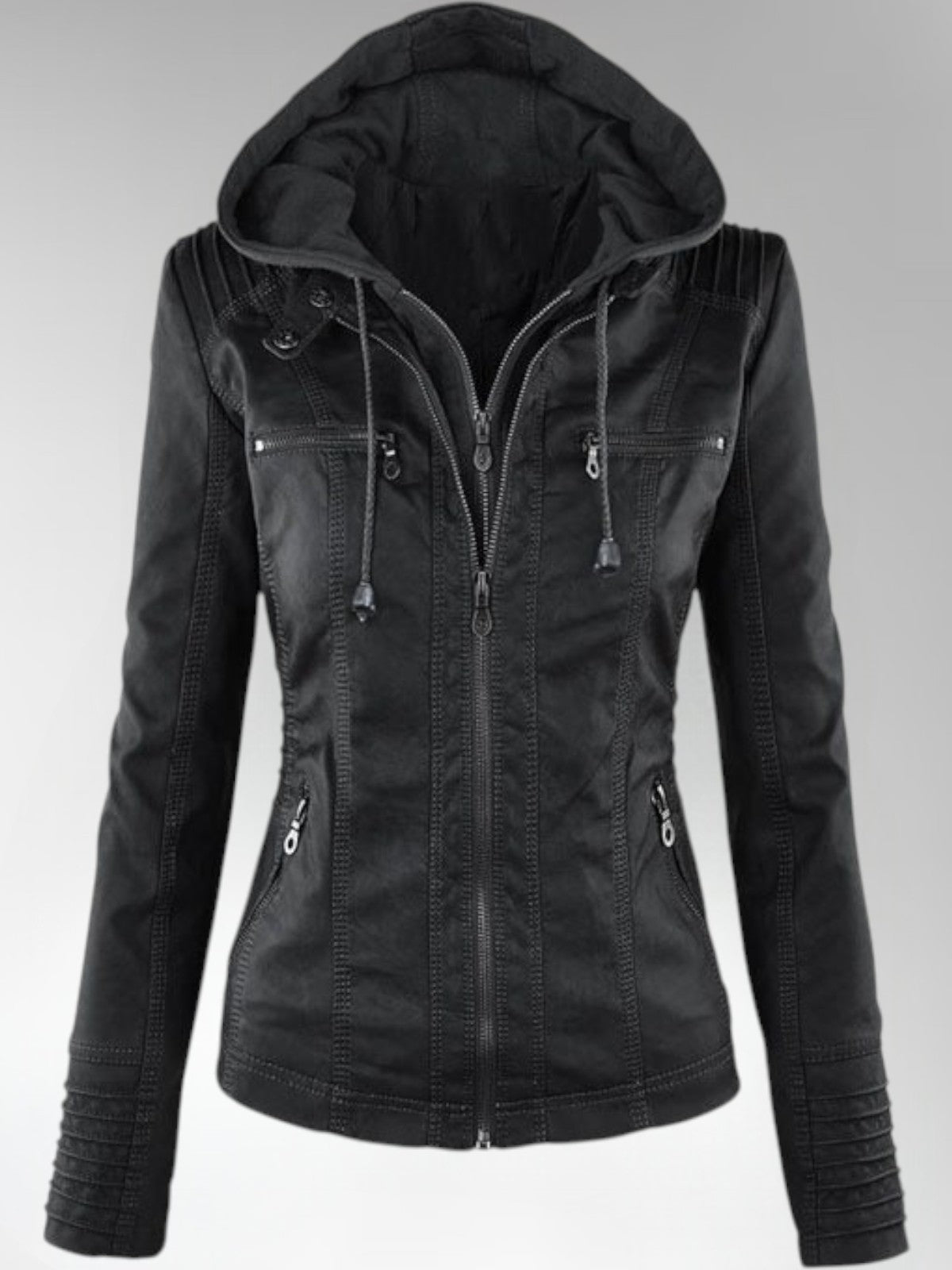 Mia Leather Detachable Hood Jacket