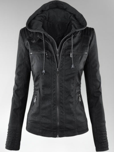 Mia Leather Detachable Hood Jacket