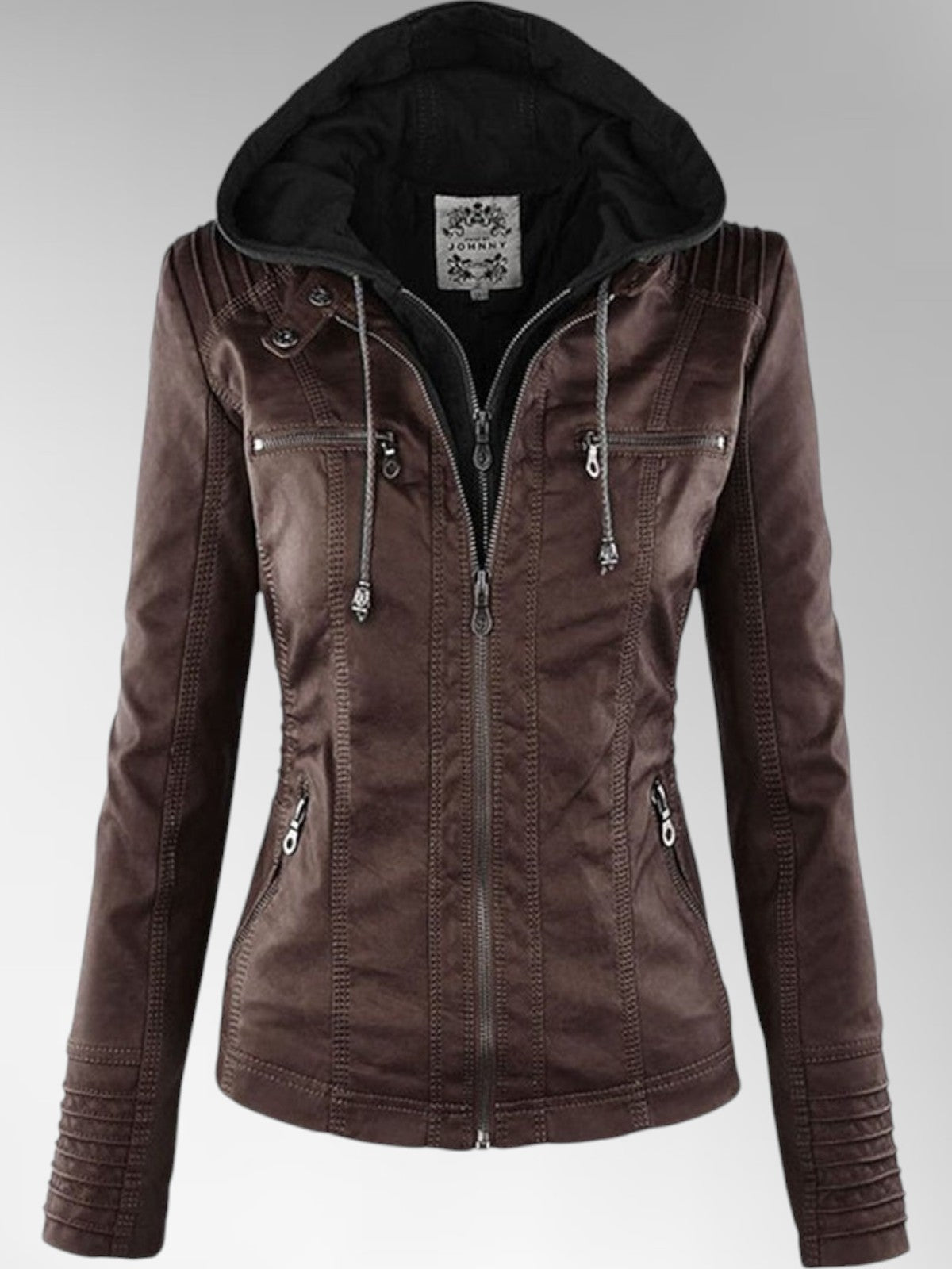 Mia Leather Detachable Hood Jacket