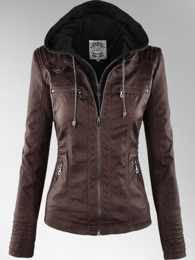 Mia Leather Detachable Hood Jacket