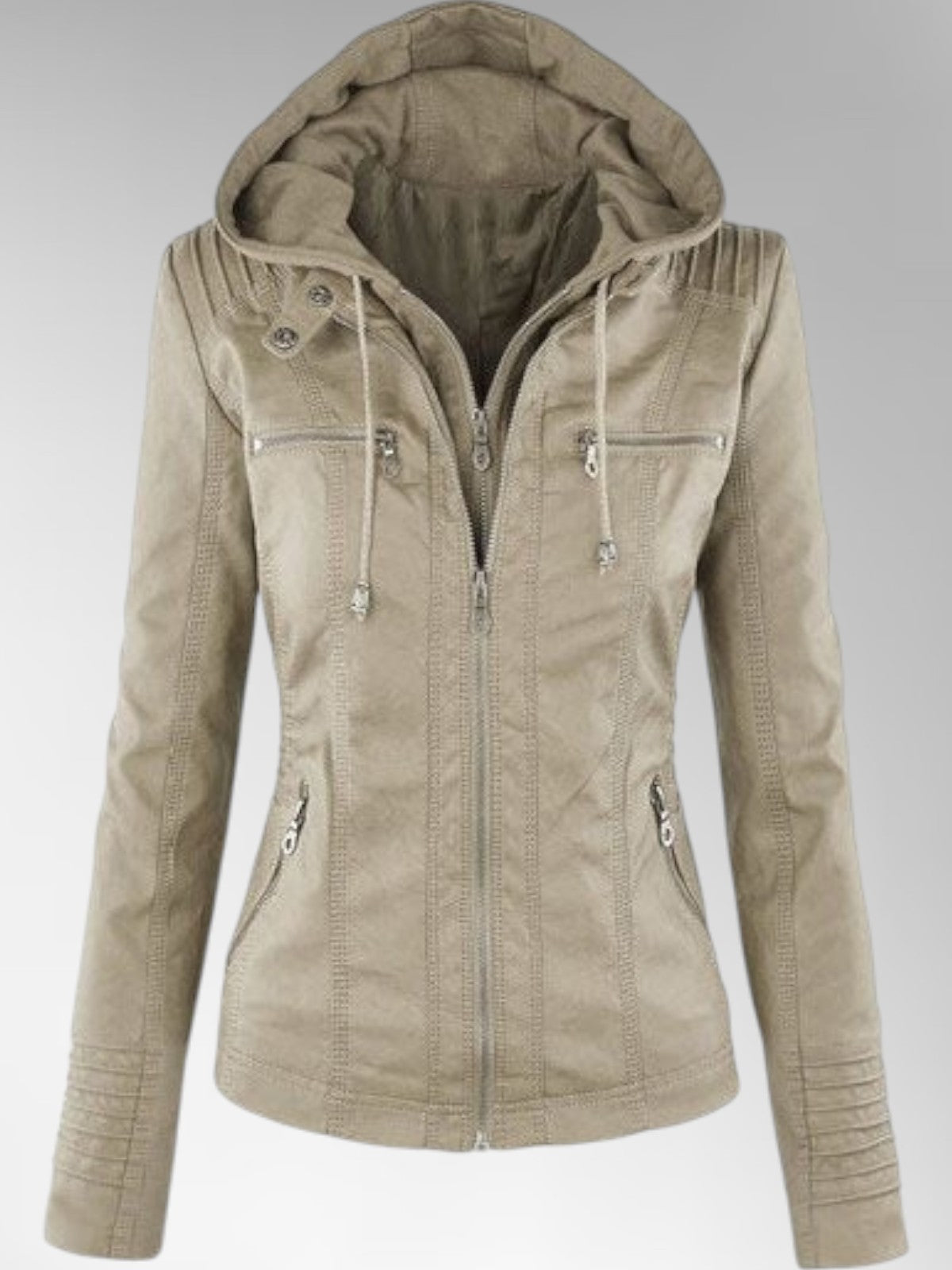 Mia Leather Detachable Hood Jacket