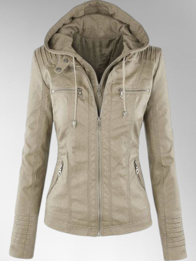 Mia Leather Detachable Hood Jacket