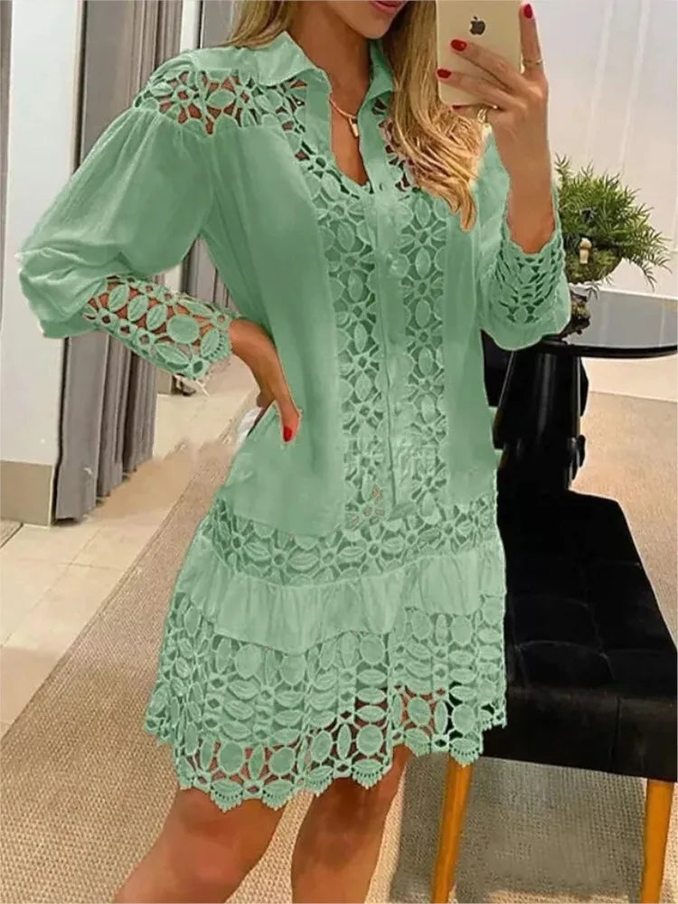 Beatrice | Stylish Lace Splicing Shirt Dress