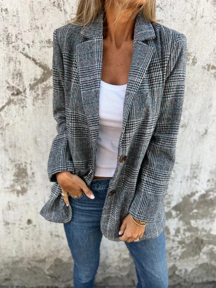 Casual Checked Blazer with Lapels