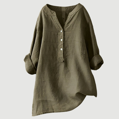 Macey Button-Front Linen Shirt